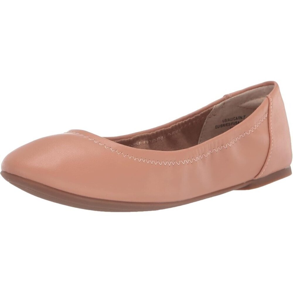 Womens Camel Closed Rounded Toe Slip On Low Wedge Heel Belice Ballet Flat Shoes